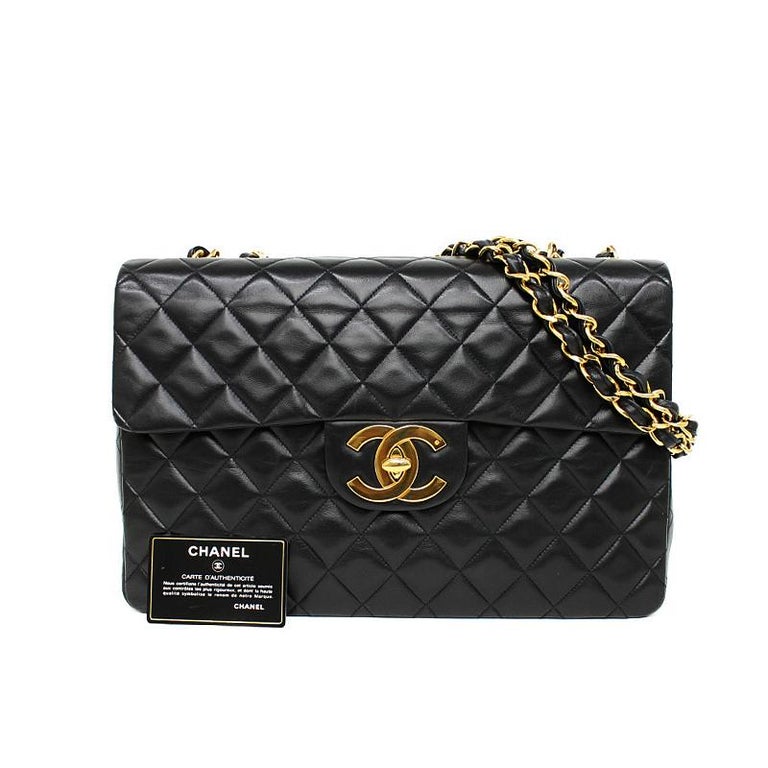 Vintage Chanel jumbo classic flap bag in excellent vintage condition. Biggest classic in 2.55 Family. This vintage Chanel jumbo classic adds effortless cool to any outfit. Thanks to the adjustable chain, it can be worn casually over the shoulder or