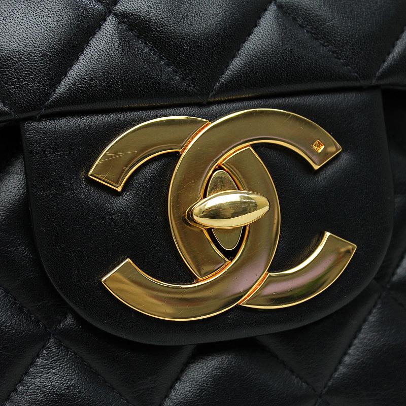 Vintage Chanel Lambskin Jumbo Classic Flap Bag XL Black For Sale 2