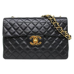Vintage Chanel Lambskin Jumbo Classic Flap Bag XL Black
