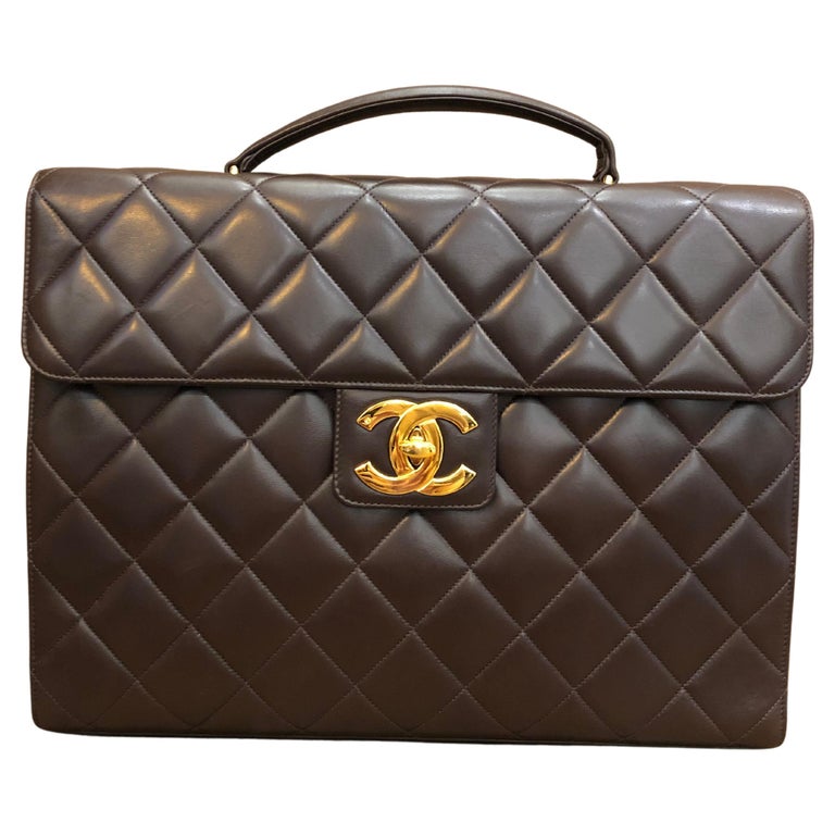Vintage CHANEL Caviar Leather Jumbo Logo Briefcase Attaché Document Black  For Sale at 1stDibs