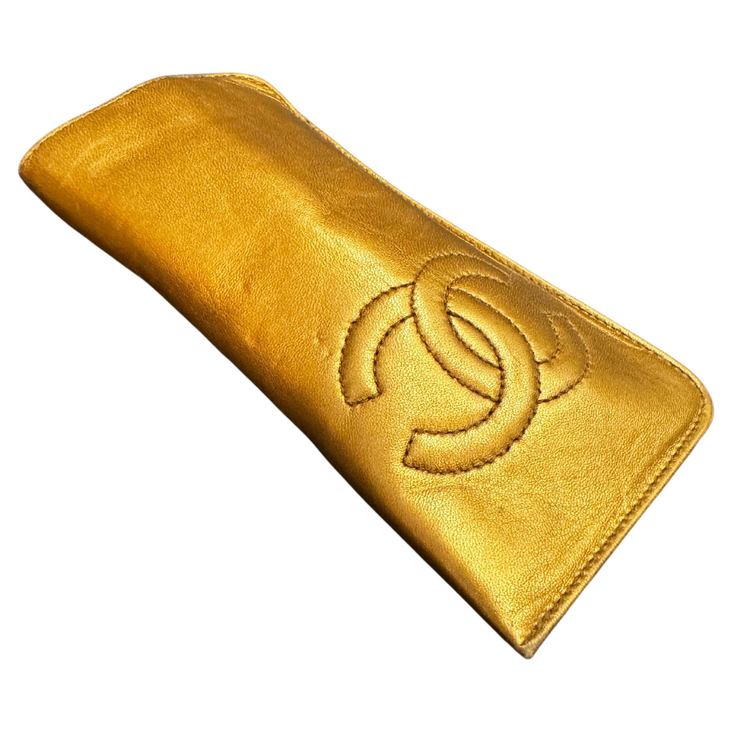 Black Vintage CHANEL Lambskin Leather Glasses Pouch Copper For Sale