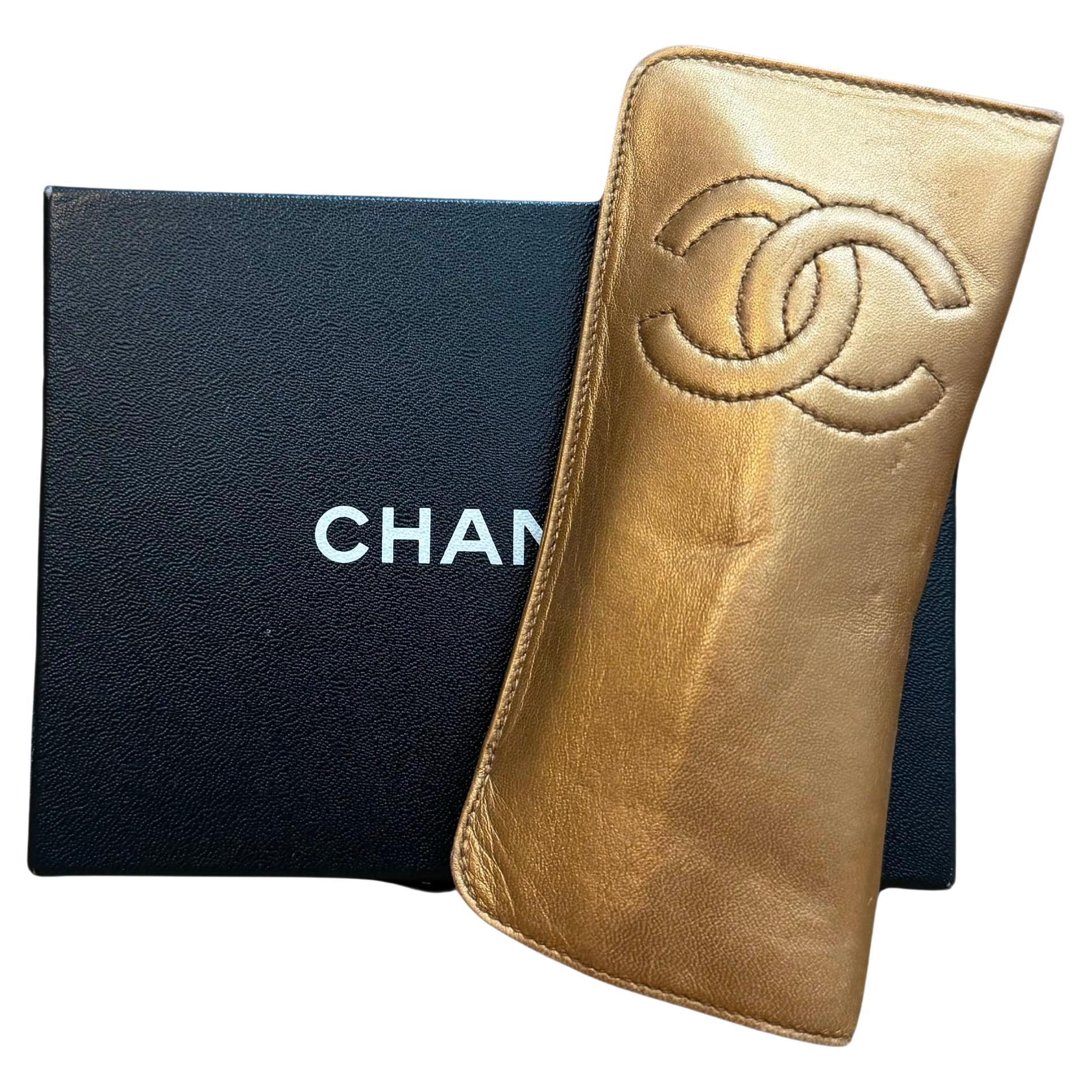 Vintage CHANEL Funda de gafas de piel de cordero Cobre