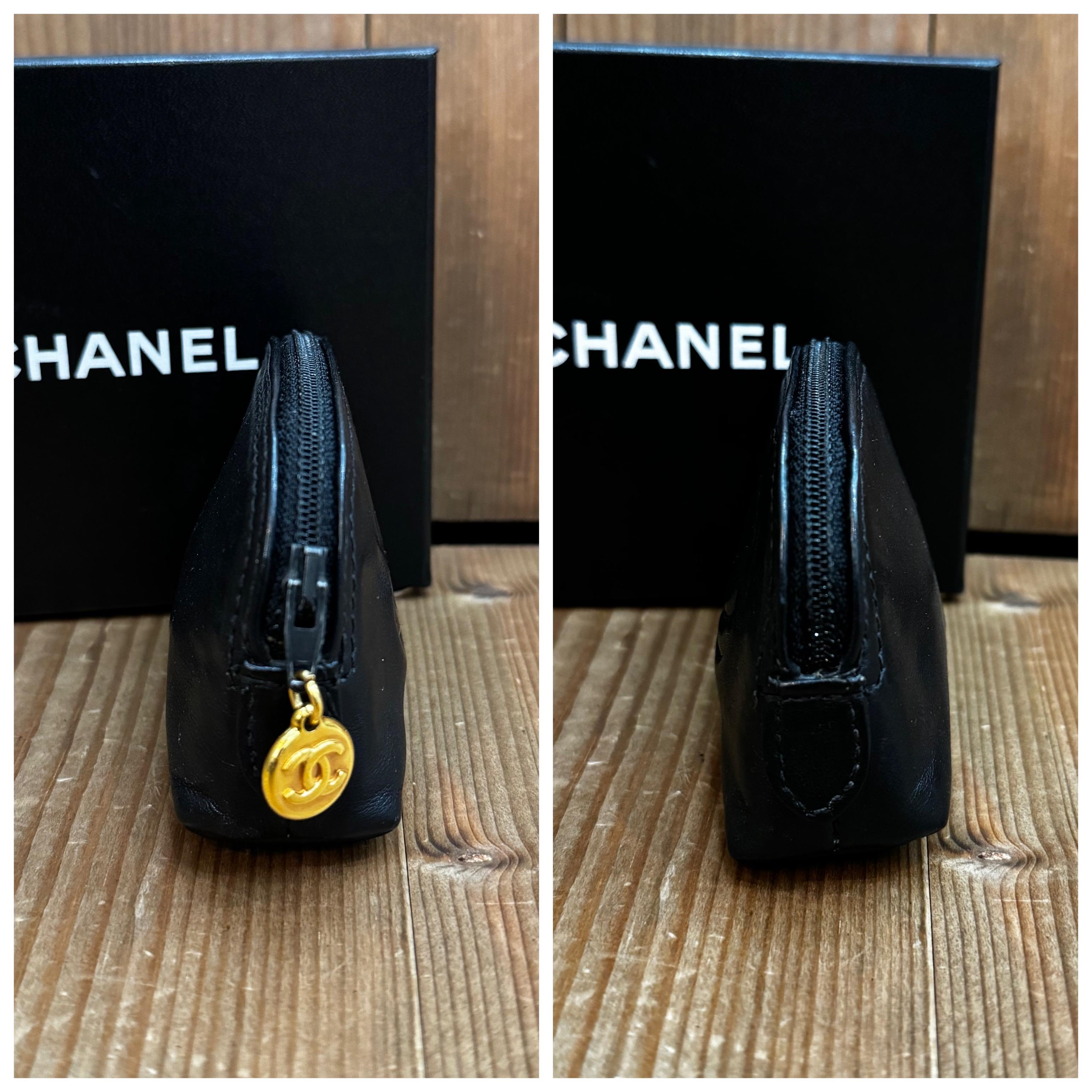 Vintage CHANEL Lambskin Leather Mini Pouch Bag Black 1