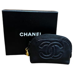 Used CHANEL Lambskin Leather Mini Pouch Bag Black