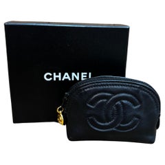 Vintage CHANEL Lambskin Leather Mini Pouch Bag Black