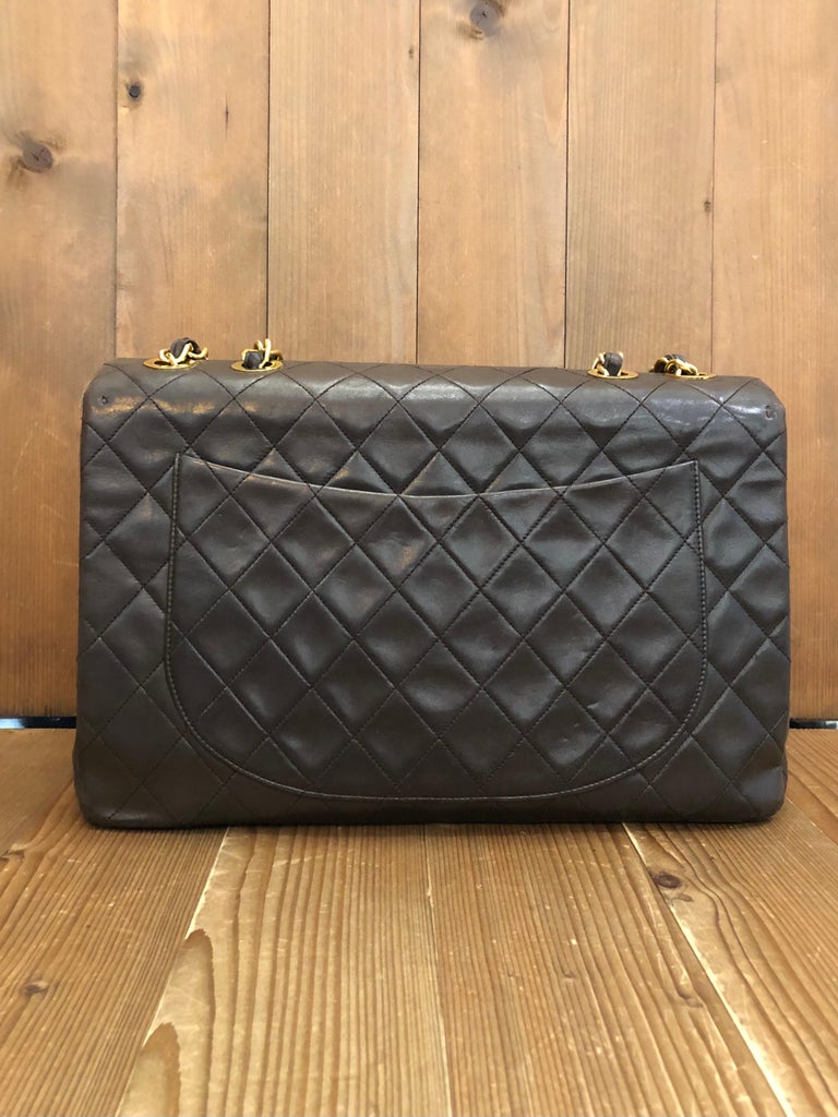 vintage-chanel-lambskin-maxi-big-logo-classic-flap-bag-chocolate-brown