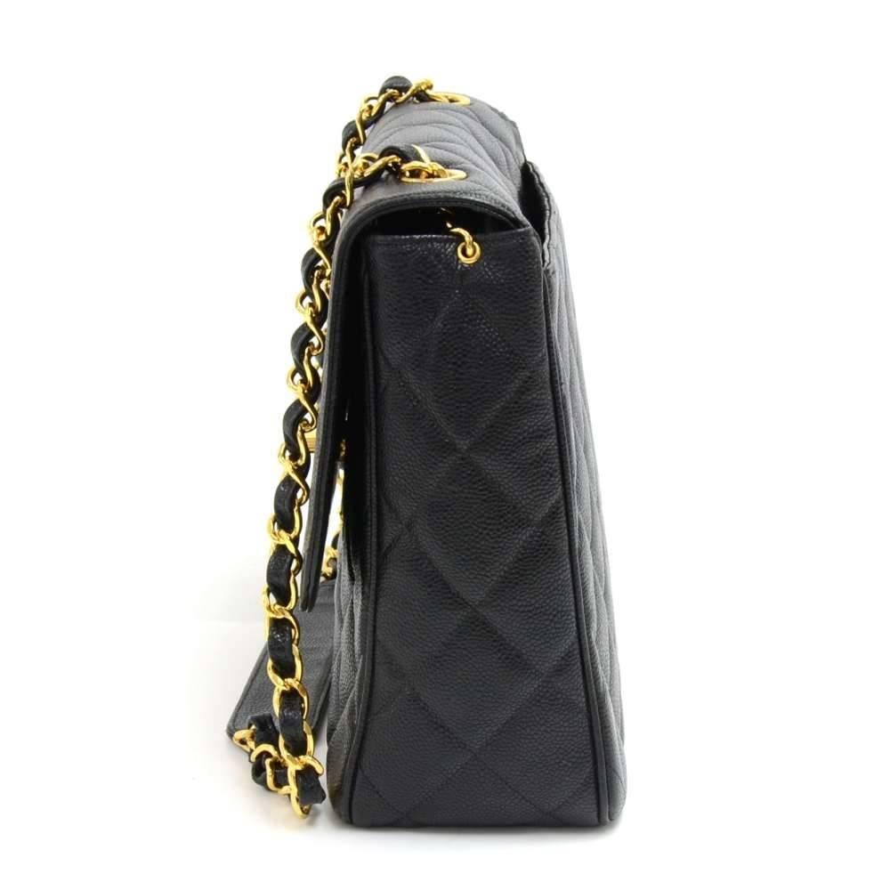 Vintage Chanel Large Black Quilted Caviar  Leather Flap Shoulder Bag  In Excellent Condition In Fukuoka, Kyushu