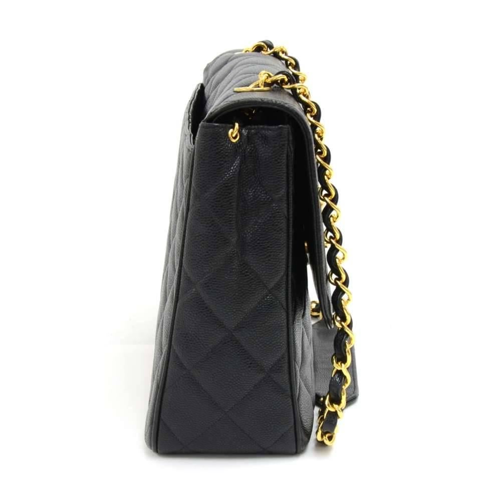 Women's Vintage Chanel Large Black Quilted Caviar  Leather Flap Shoulder Bag 