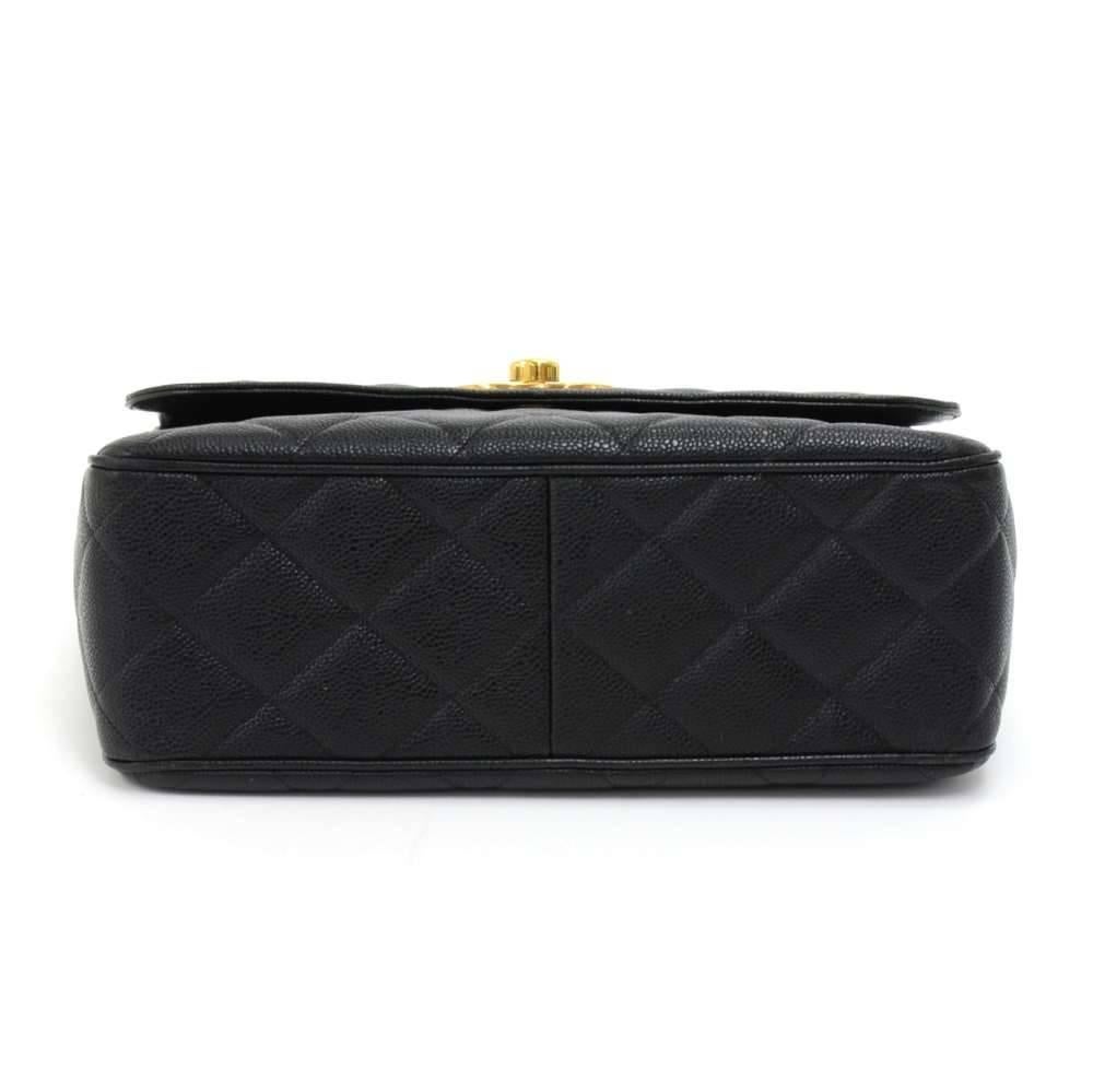 Vintage Chanel Large Black Quilted Caviar  Leather Flap Shoulder Bag  1