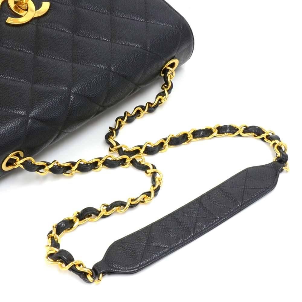 Vintage Chanel Large Black Quilted Caviar  Leather Flap Shoulder Bag  2