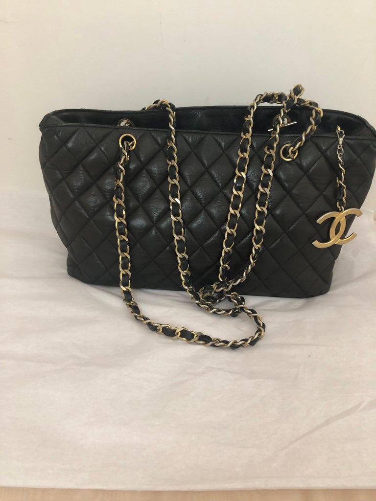 CHANEL Sheepskin Quilted Mademoiselle Vintage Shopping Tote Black 142869