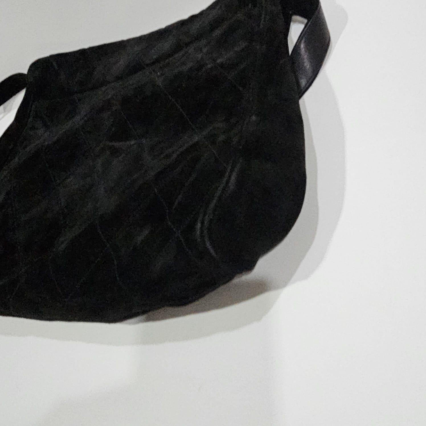 Vintage Chanel Large Black Suede Quilted Messenger Bag with Tassel Details 7