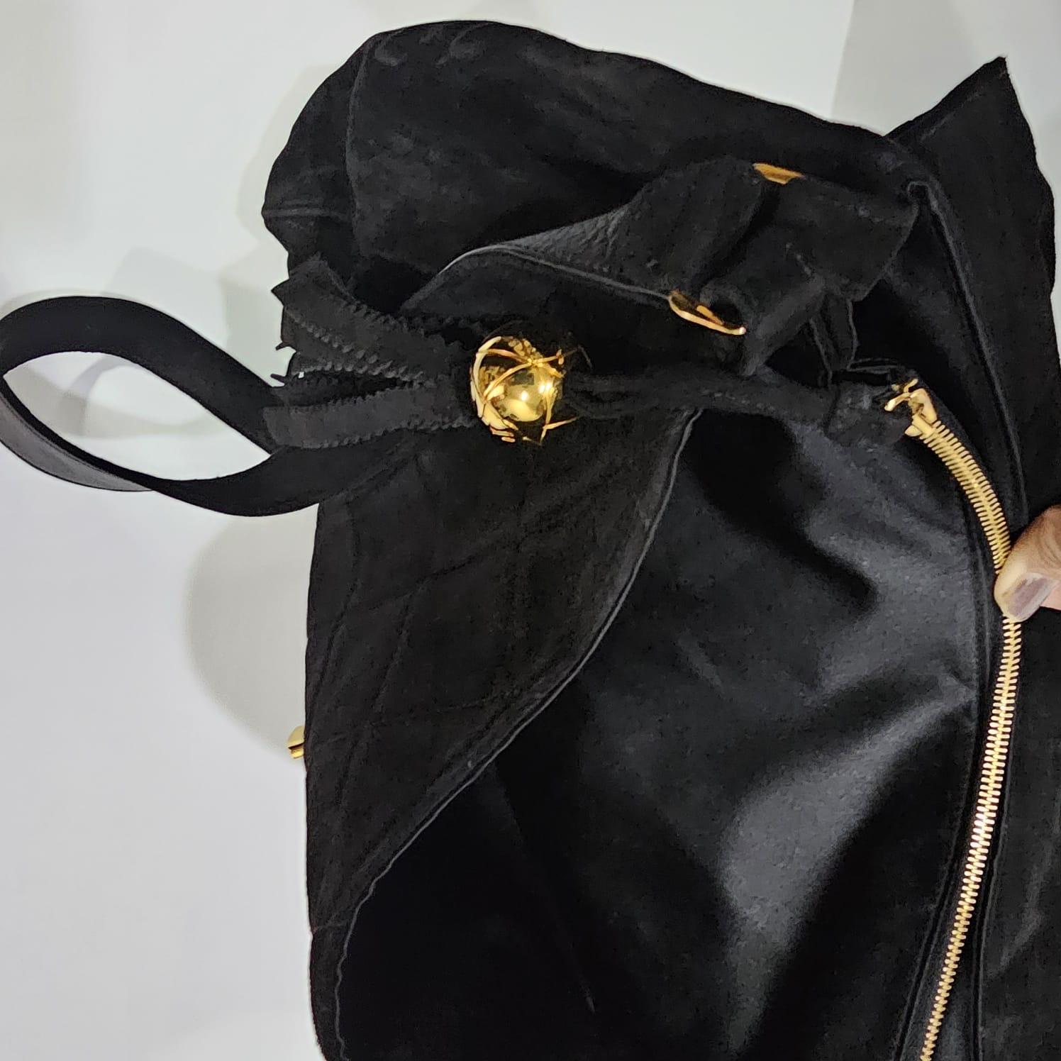 Vintage Chanel Large Black Suede Quilted Messenger Bag with Tassel Details 11