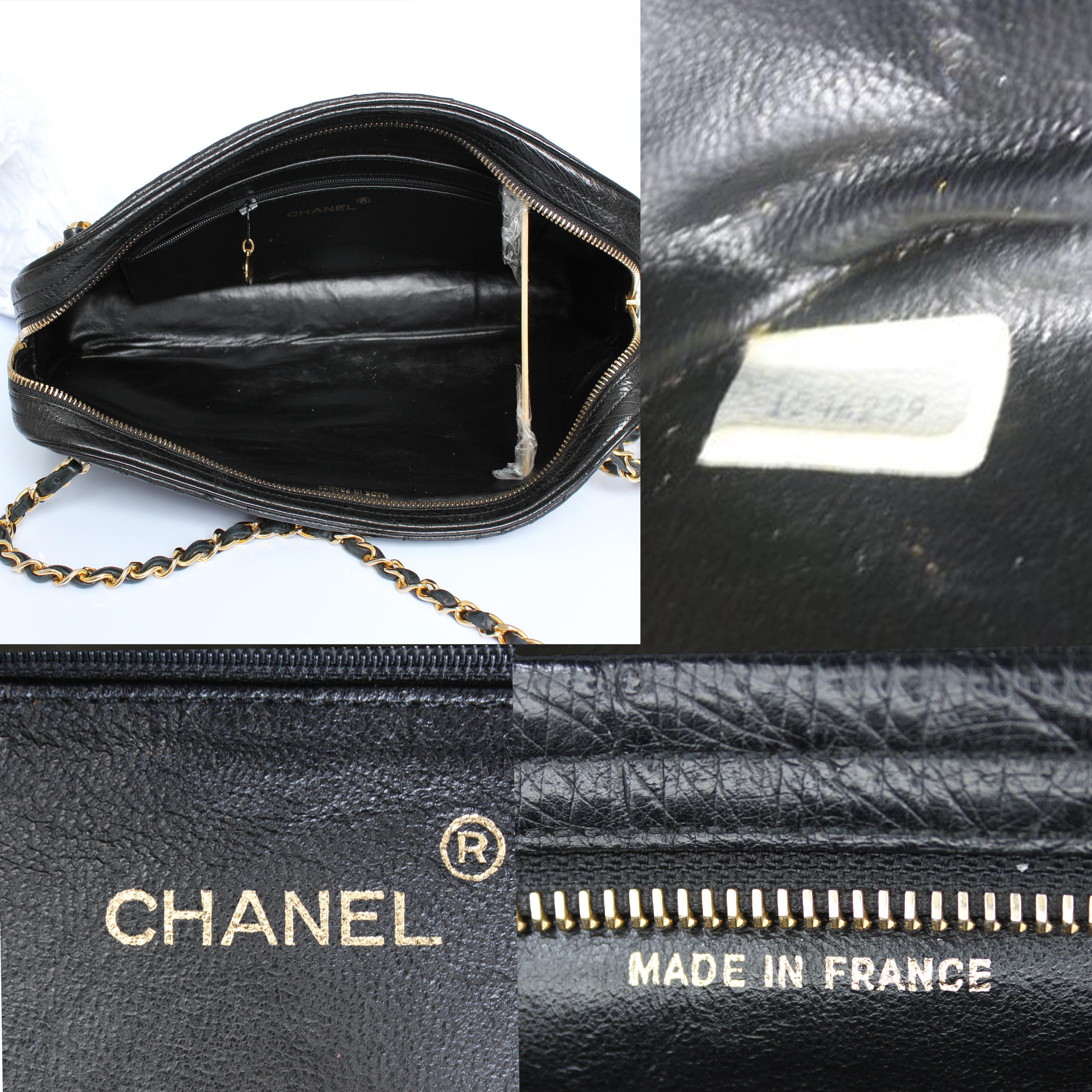 Vintage Chanel Large Camera Bag Black Exotic Ostrich Shoulder Bag 1