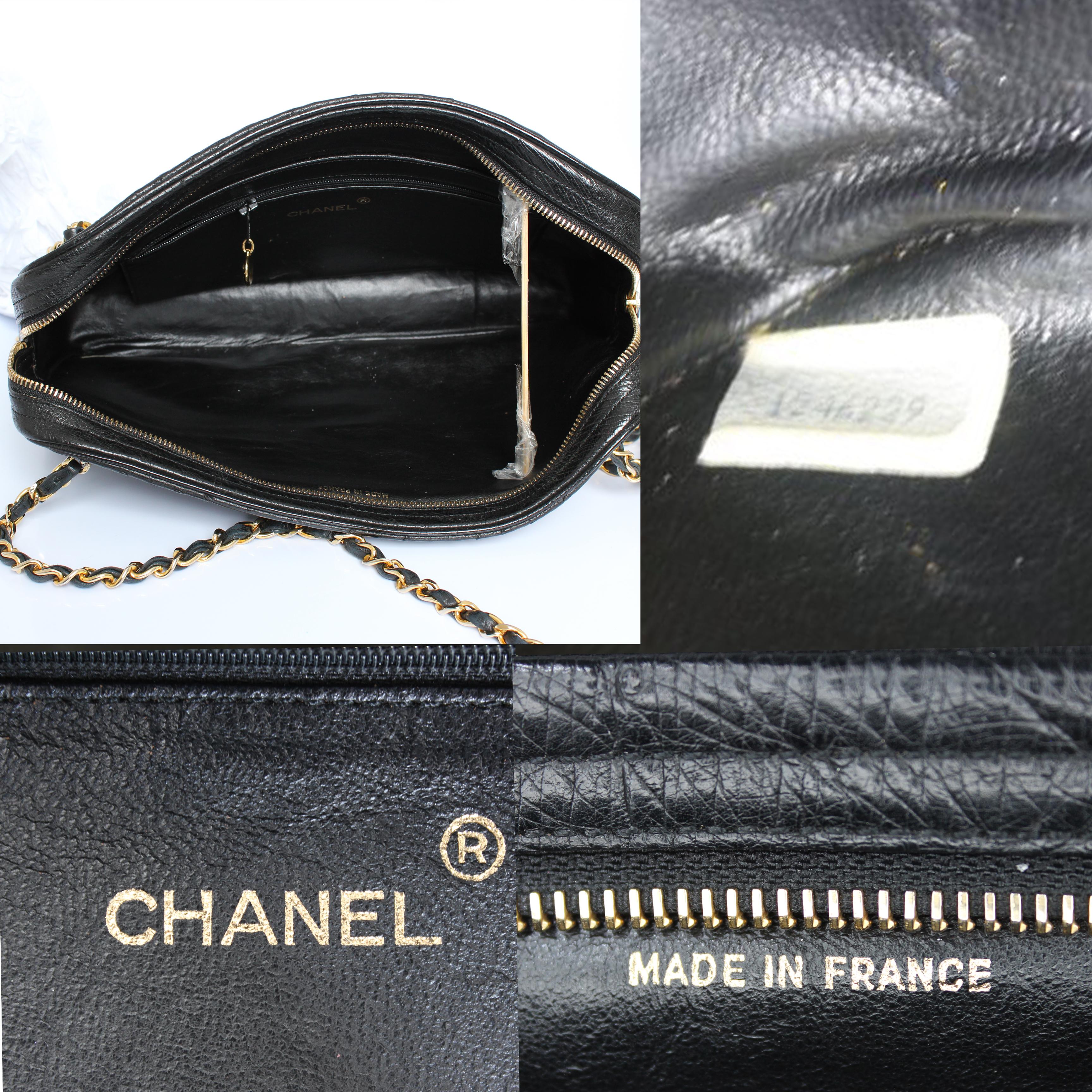 Vintage Chanel Large Camera Bag Black Exotic Ostrich Shoulder Bag  1