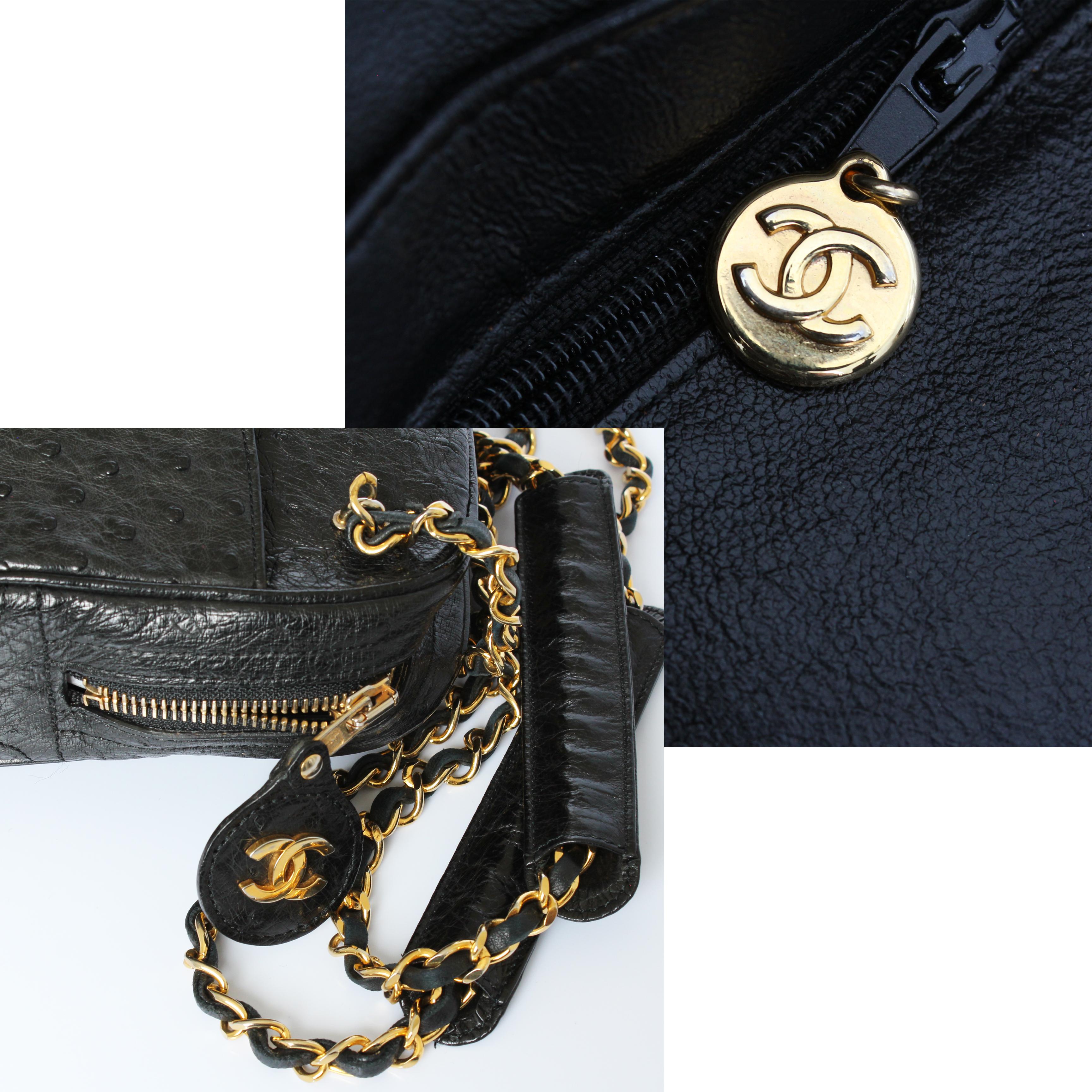 Vintage Chanel Large Camera Bag Black Exotic Ostrich Shoulder Bag 2