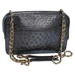 Vintage Chanel Large Camera Bag Black Exotic Ostrich Shoulder Bag 