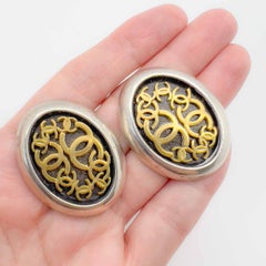 Vintage Chanel Lagerfeld Statement Oval Interlocking CC Logo Earrings 1994
