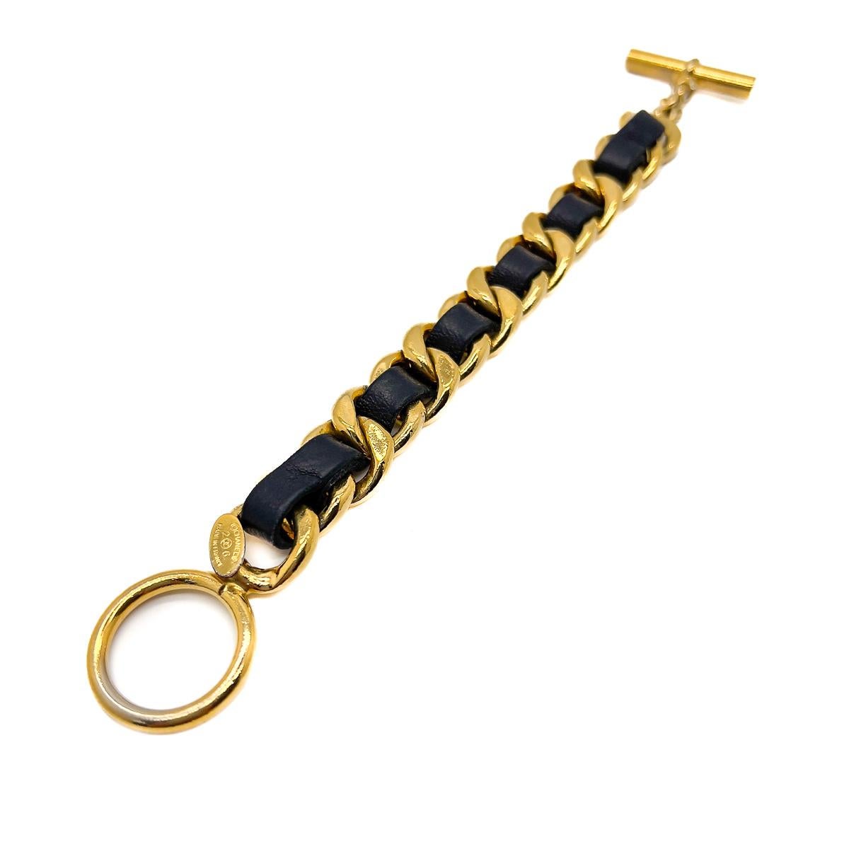 Vintage Chanel Chunky Kettenarmband aus Leder 1980er Jahre im Zustand „Gut“ im Angebot in Wilmslow, GB