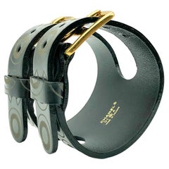 Vintage Chanel LAGERFELD Iconic Leather Double Buckle Coco Cuff 2001