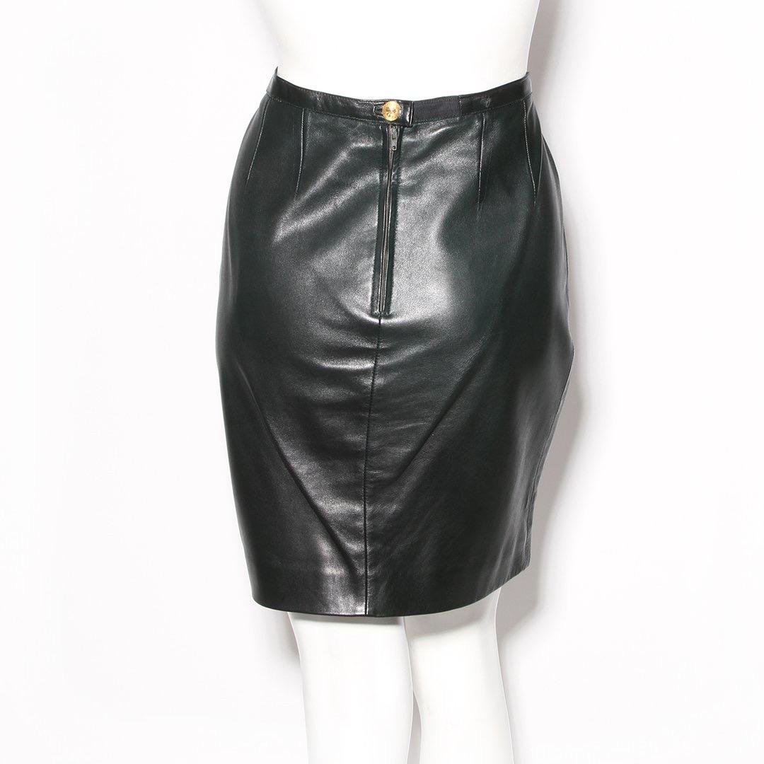 Black Vintage Chanel Leather Skirt