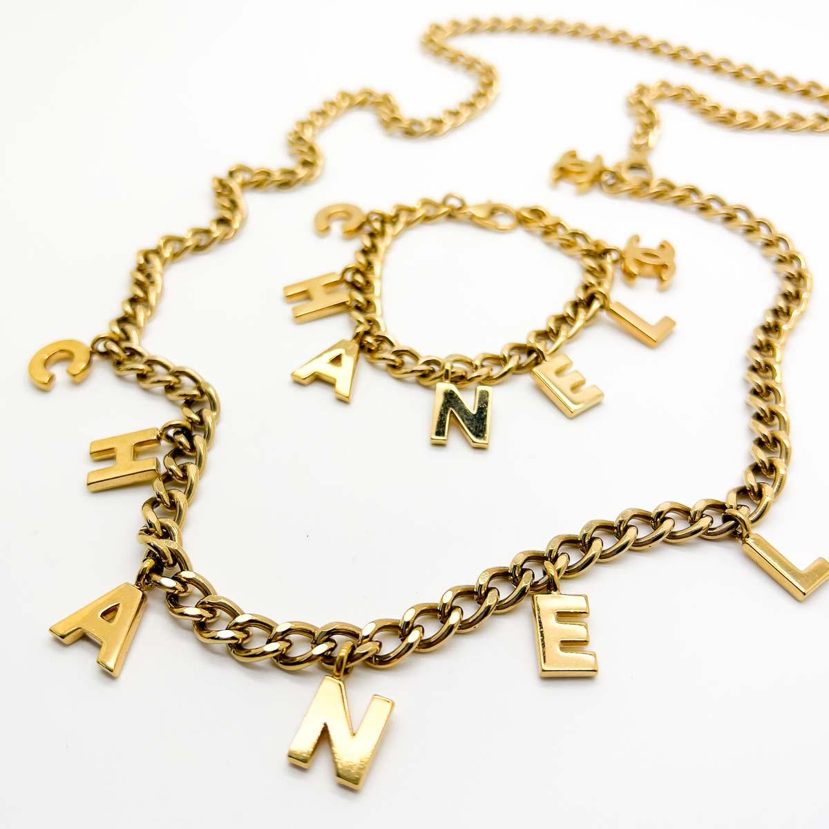 Vintage Chanel Letter Charm Bracelet & Necklace 2002 For Sale 6