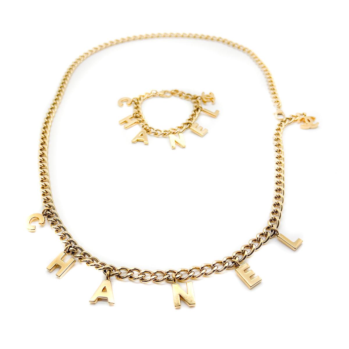 Vintage Chanel Letter Charm Bracelet & Necklace 2002 For Sale 7