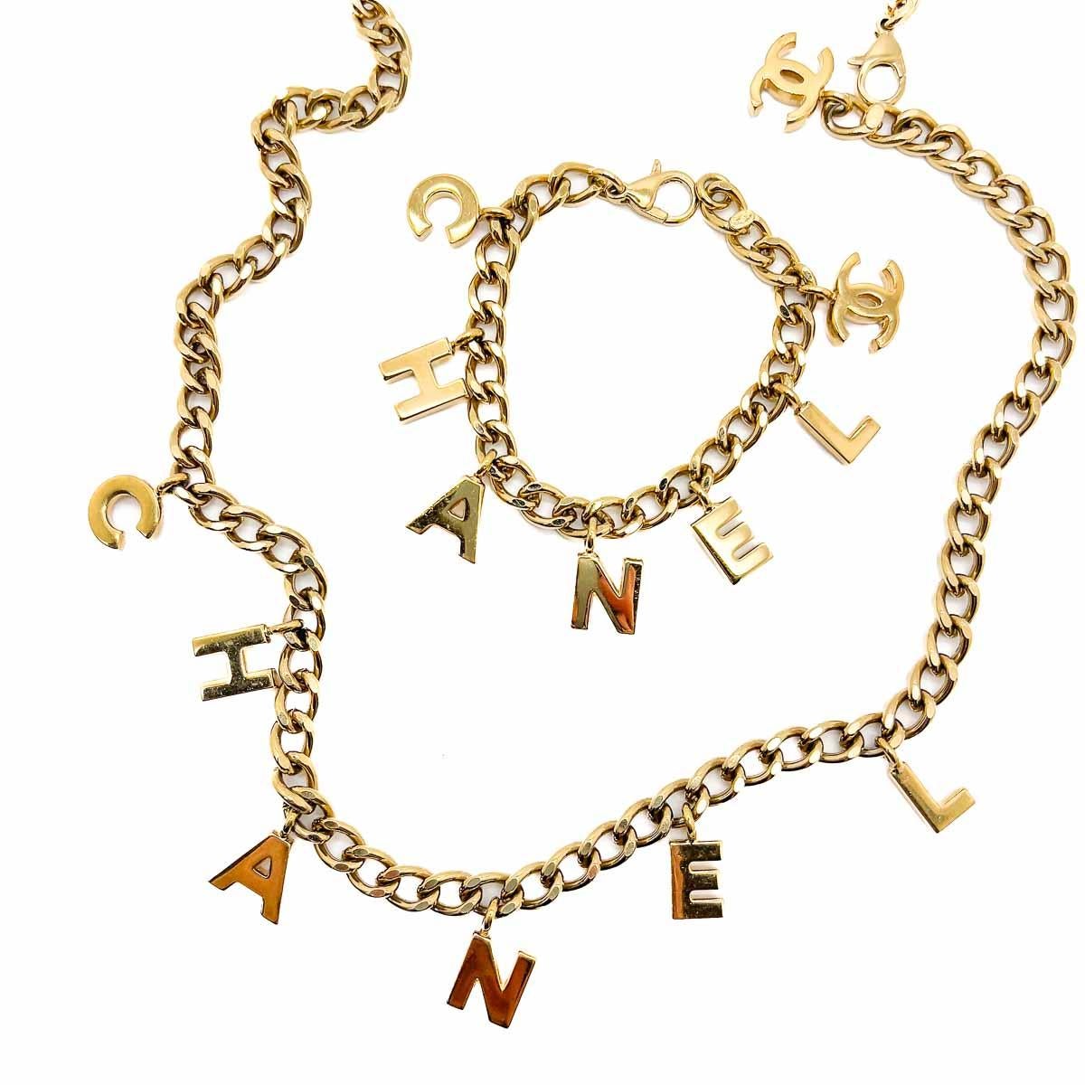 Vintage Chanel Letter Charm Bracelet & Necklace 2002 In Excellent Condition For Sale In Wilmslow, GB