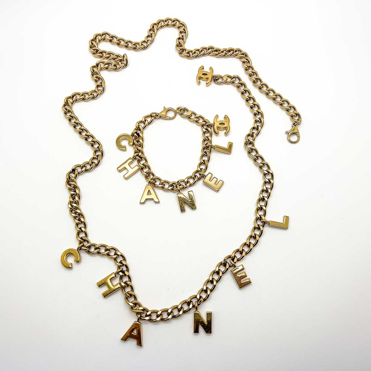 Vintage Chanel Letter Charm Bracelet & Necklace 2002 For Sale 1
