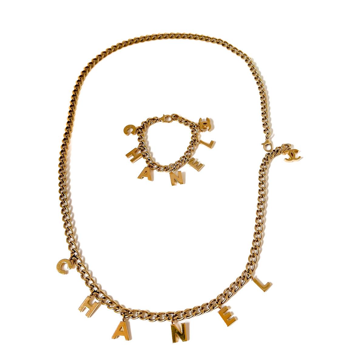 Vintage Chanel Letter Charm Bracelet & Necklace 2002 For Sale 4