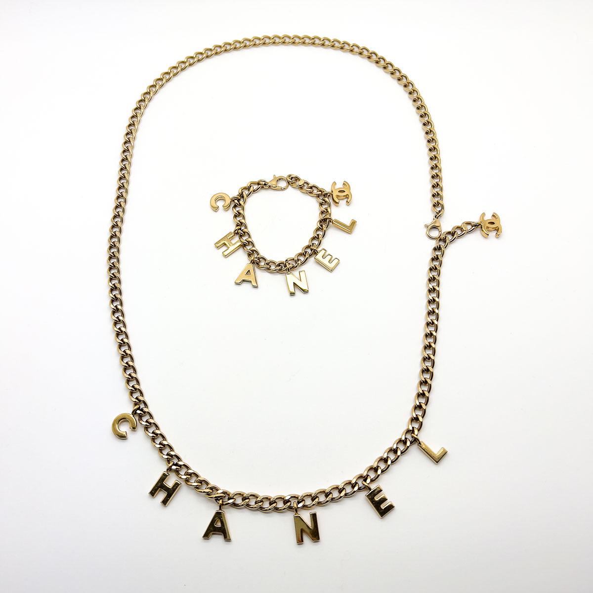 Vintage Chanel Letter Charm Bracelet & Necklace 2002 For Sale 5