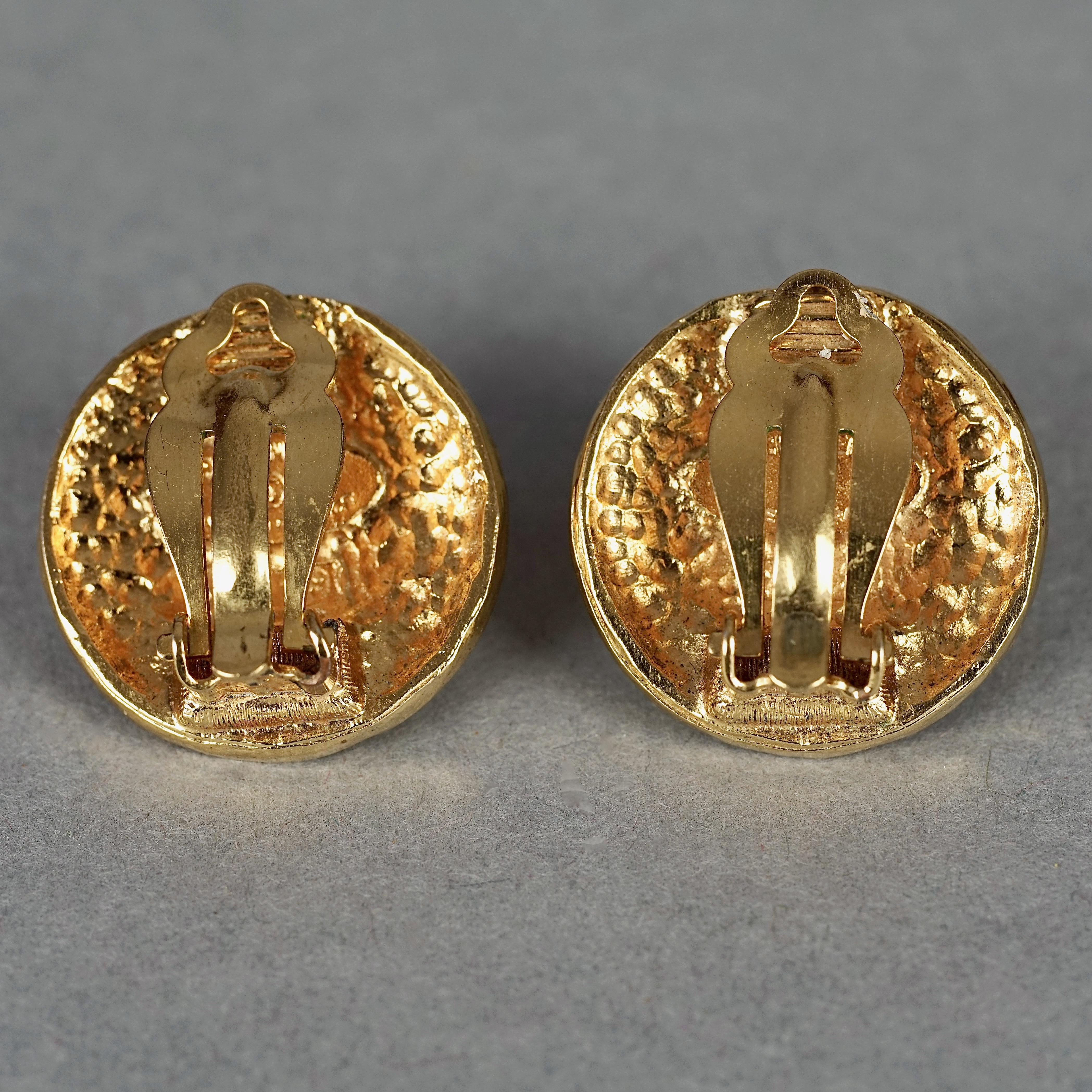 Vintage CHANEL Lion Crest Logo Medallion Earrings 5