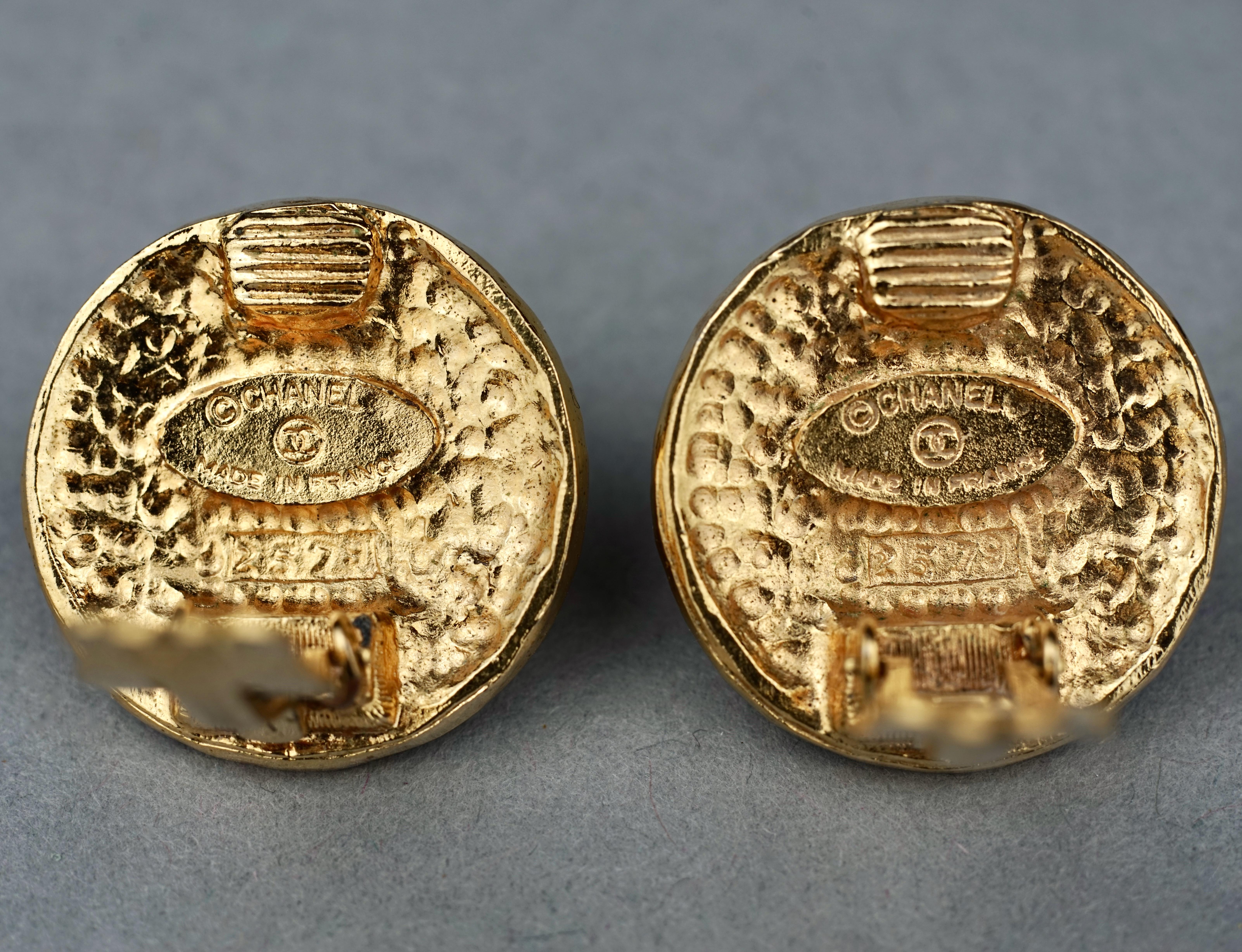Vintage CHANEL Lion Crest Logo Medallion Earrings 6