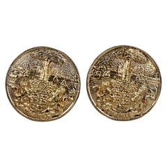 Vintage CHANEL Lion Crest Logo Medallion Earrings