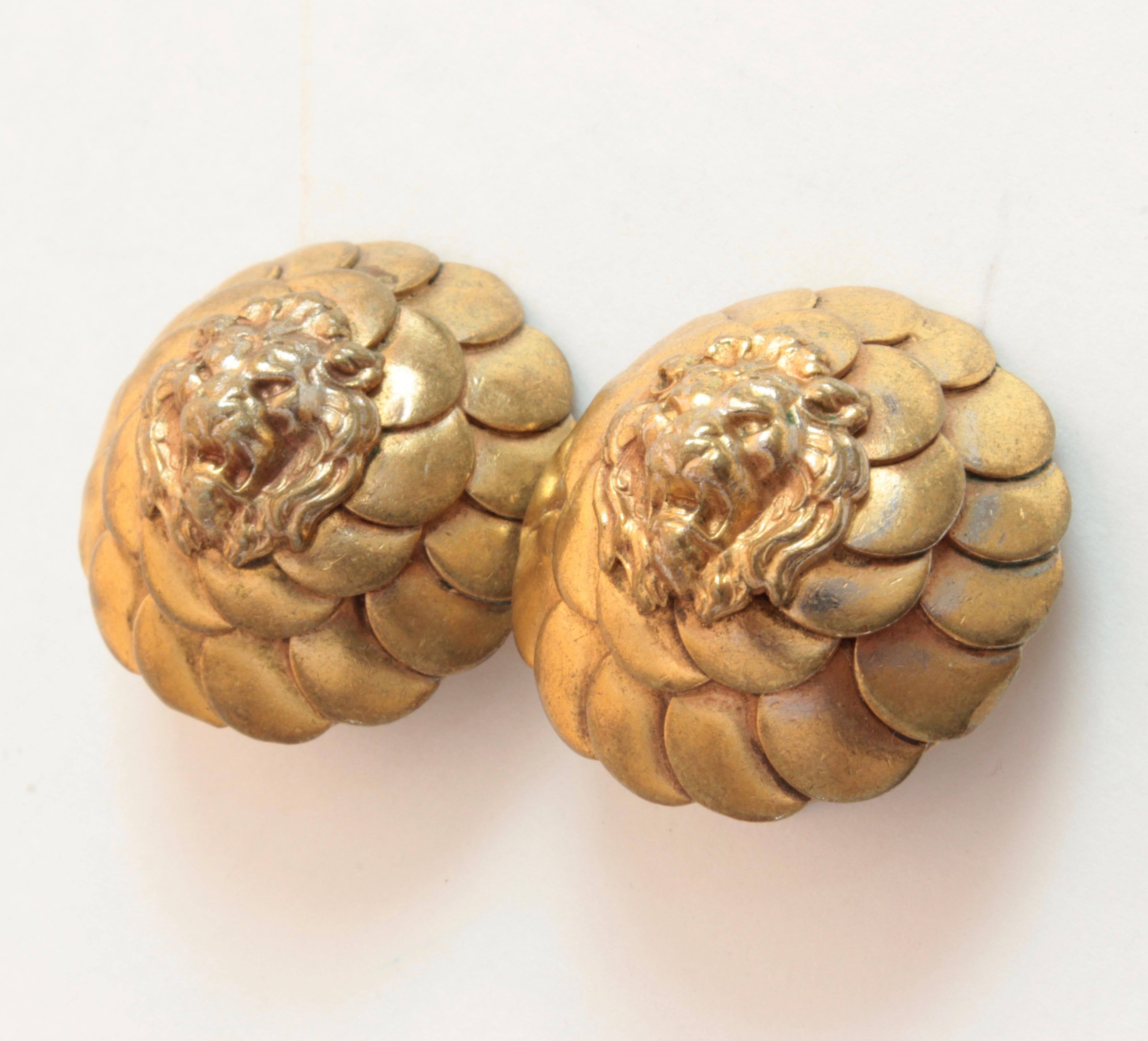 Vintage Chanel Lion Head Earrings Clip Style Rare 1970s In Fair Condition In Port Saint Lucie, FL