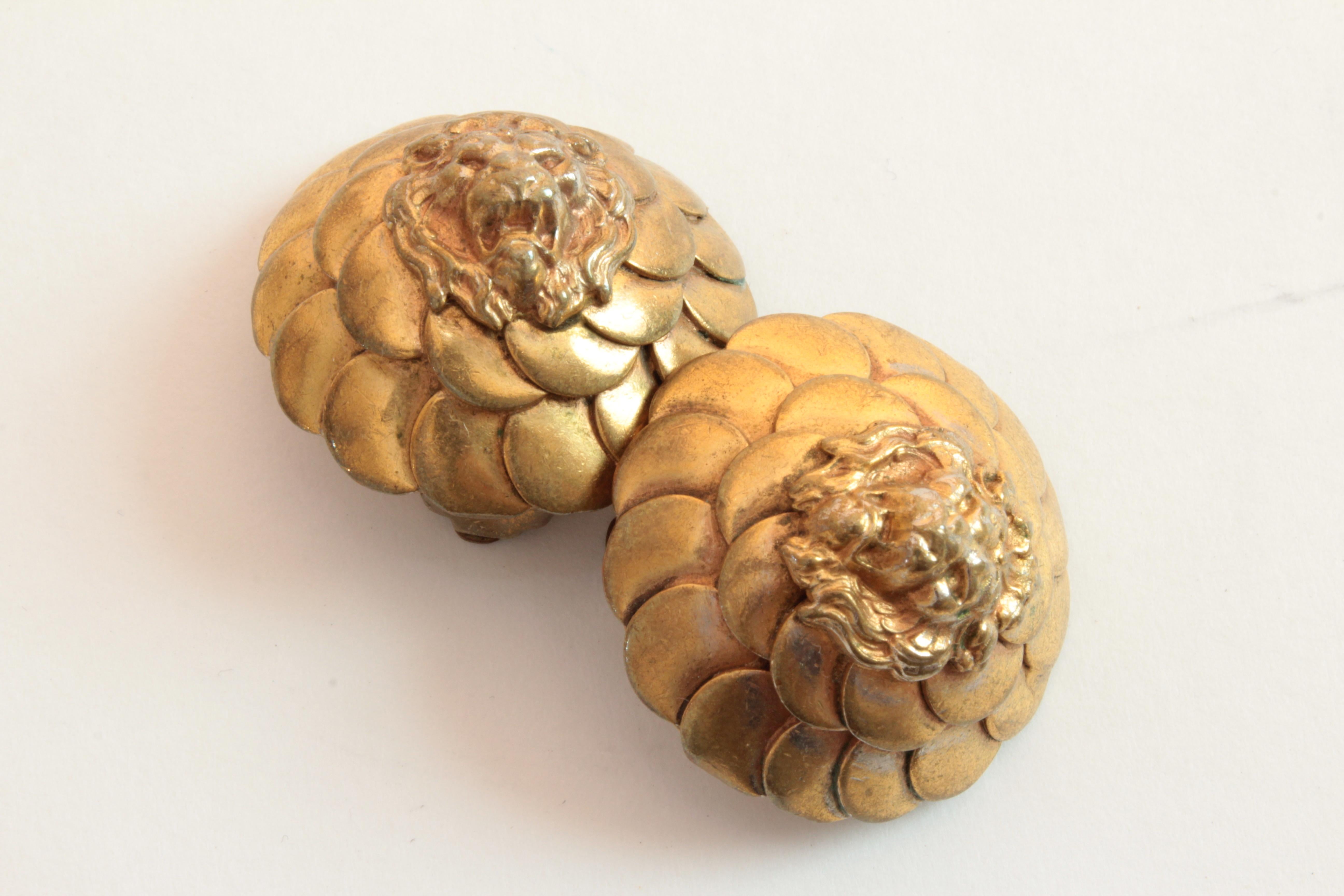 Vintage Chanel Lion Head Earrings Clip Style Rare 1970s 1
