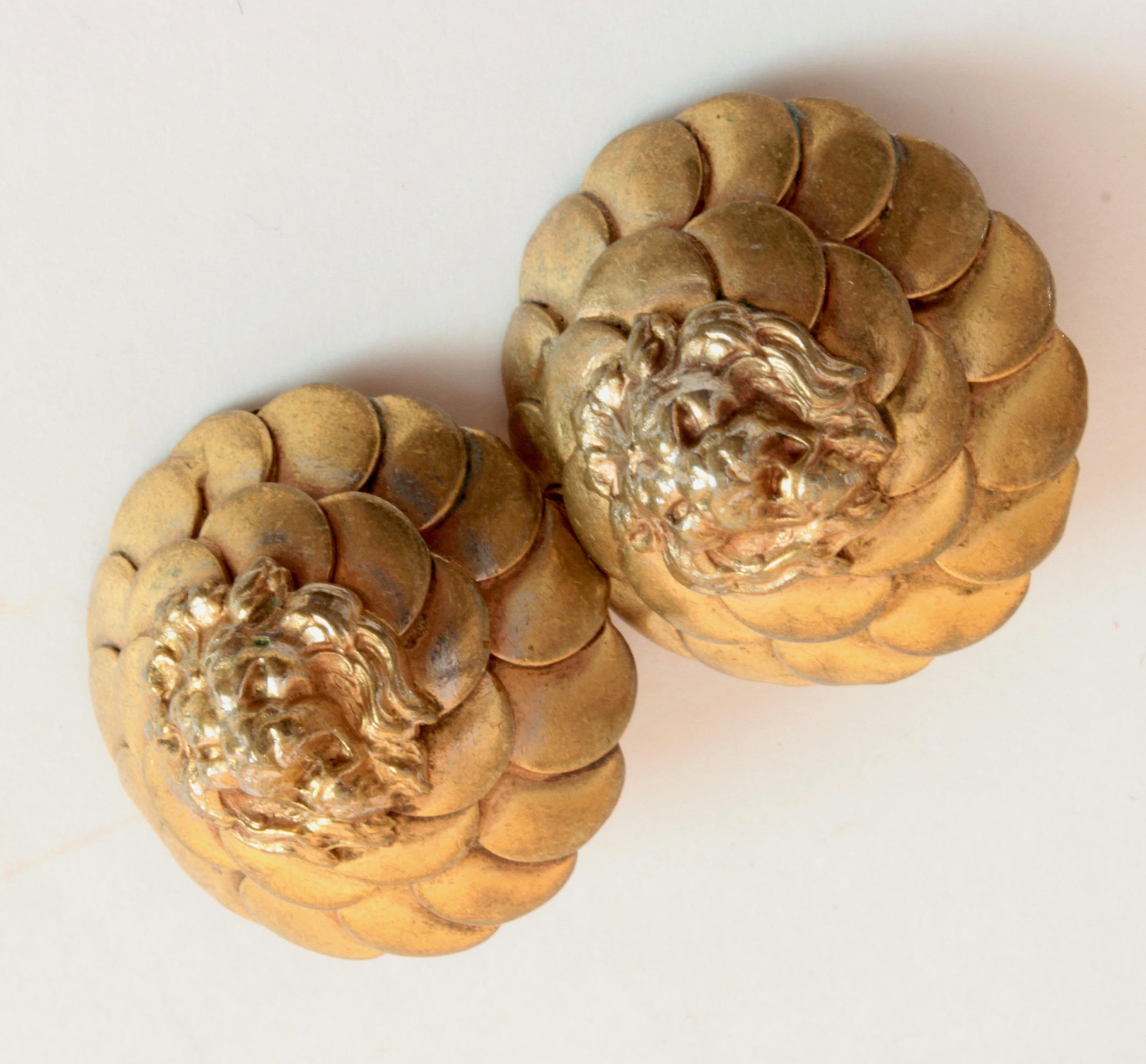 Vintage Chanel Lion Head Earrings Clip Style Rare 1970s 2