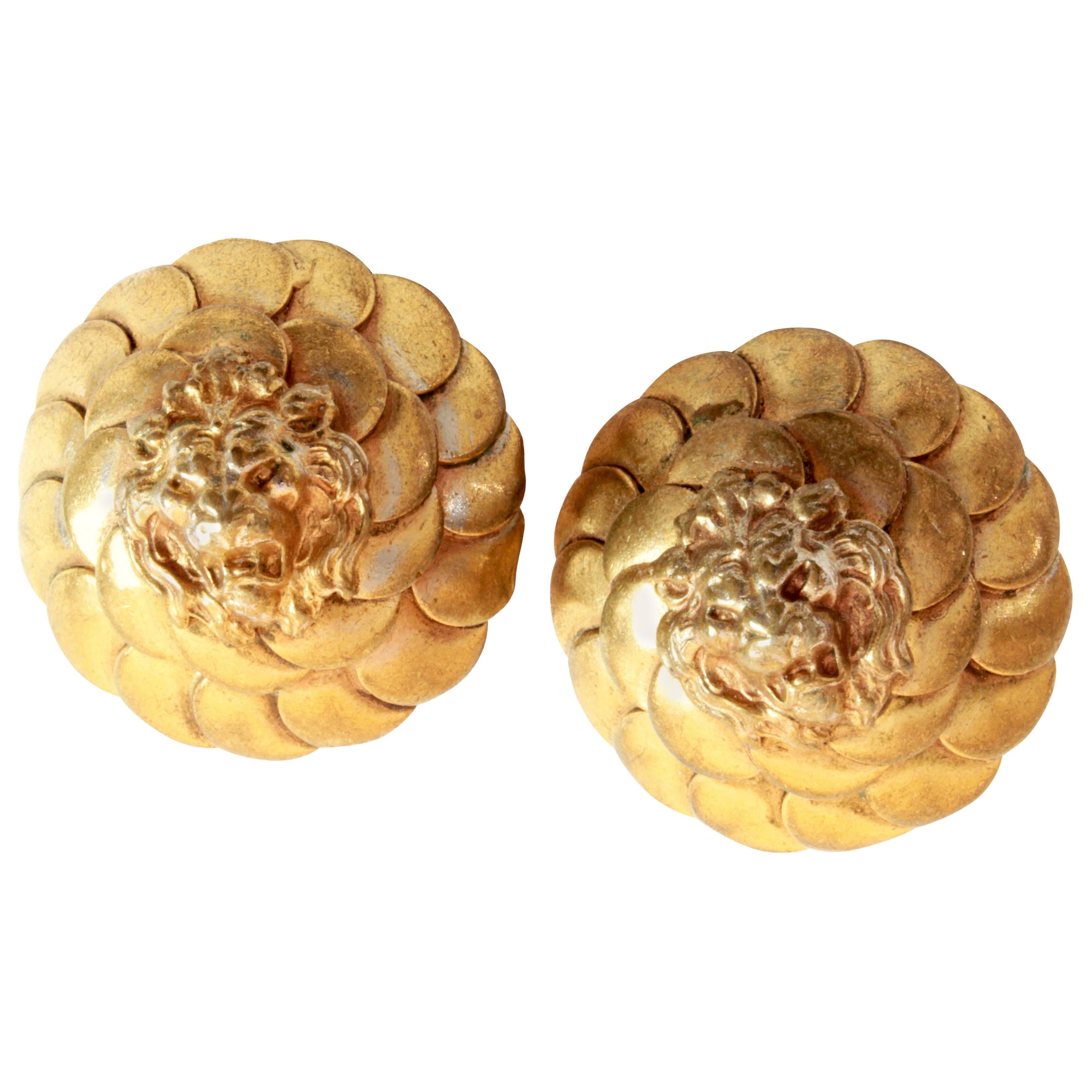 Vintage Chanel Lion Head Earrings Clip Style Rare 1970s