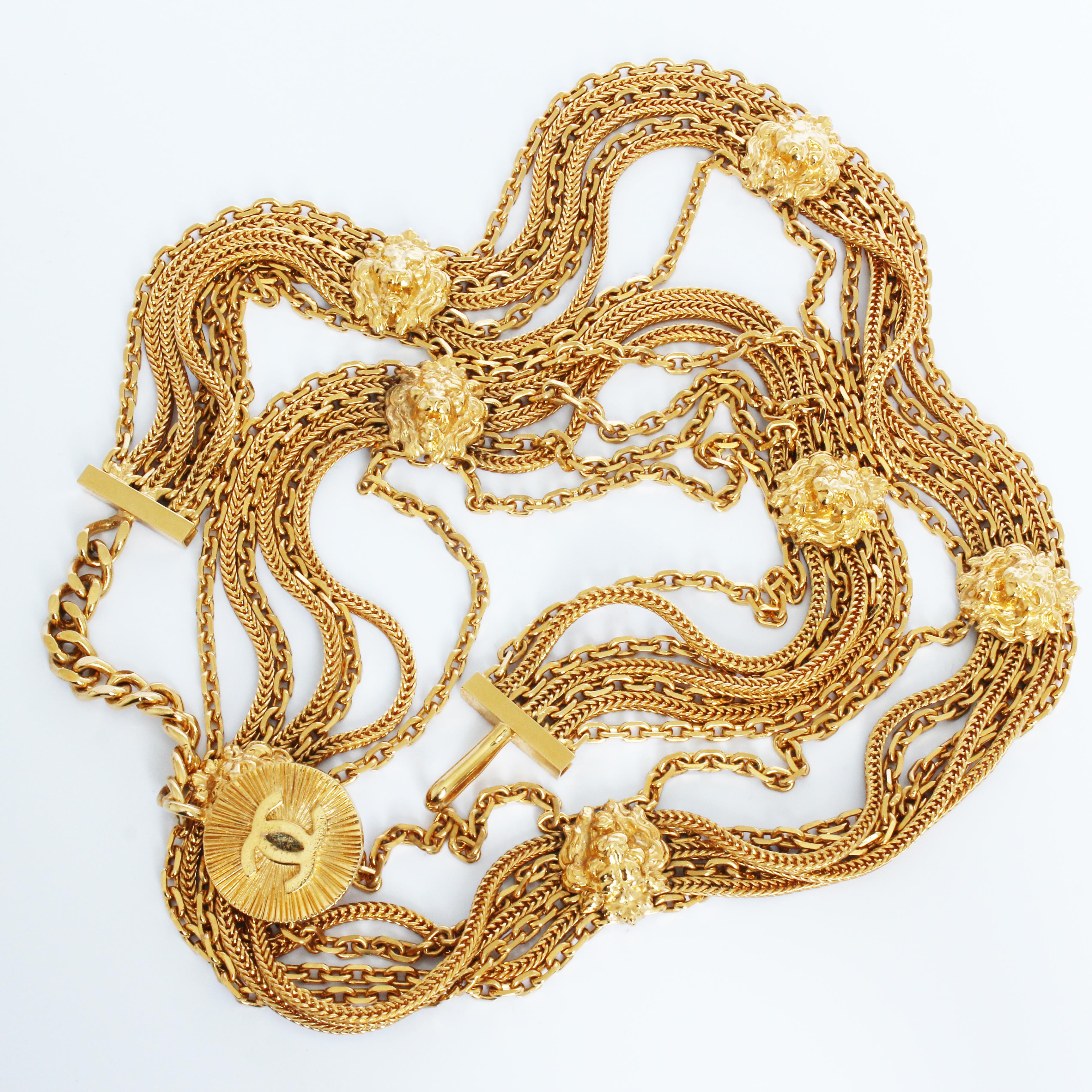 Vintage Chanel Löwenkopf Medaillon Gürtel Multi Chain Rare 70s im Zustand „Gut“ in Port Saint Lucie, FL