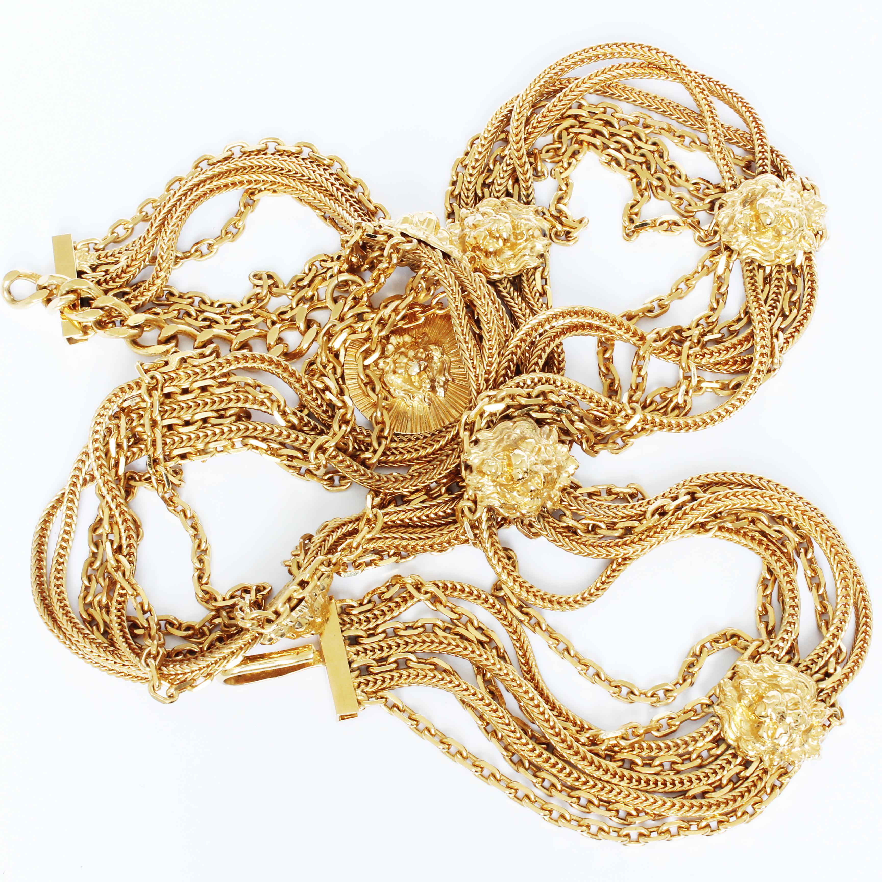 Women's Vintage Chanel Lion Head Medallion Belt Multi Chain Rare 70s 