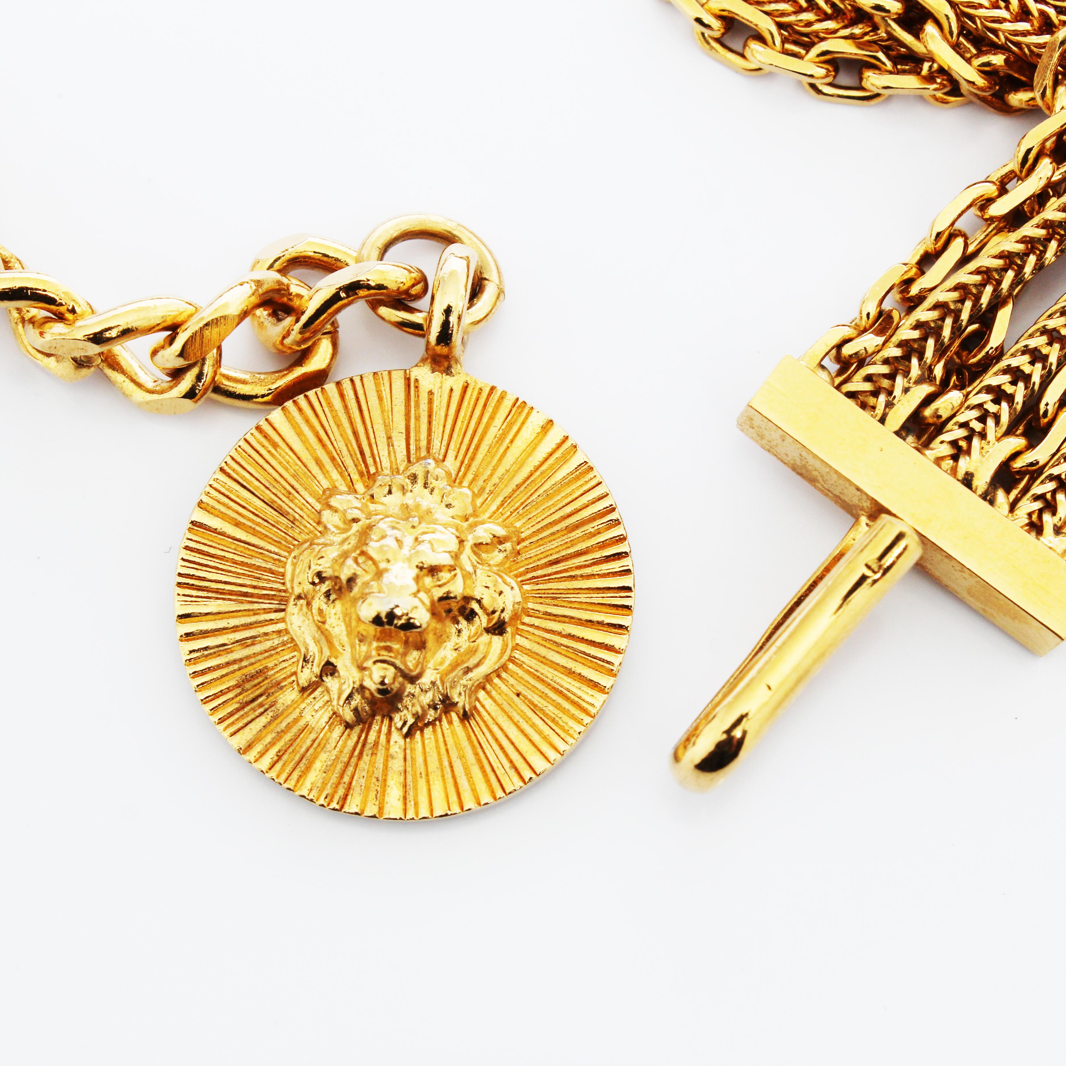 Vintage Chanel Lion Head Medallion Belt Multi Chain Rare 70s  4