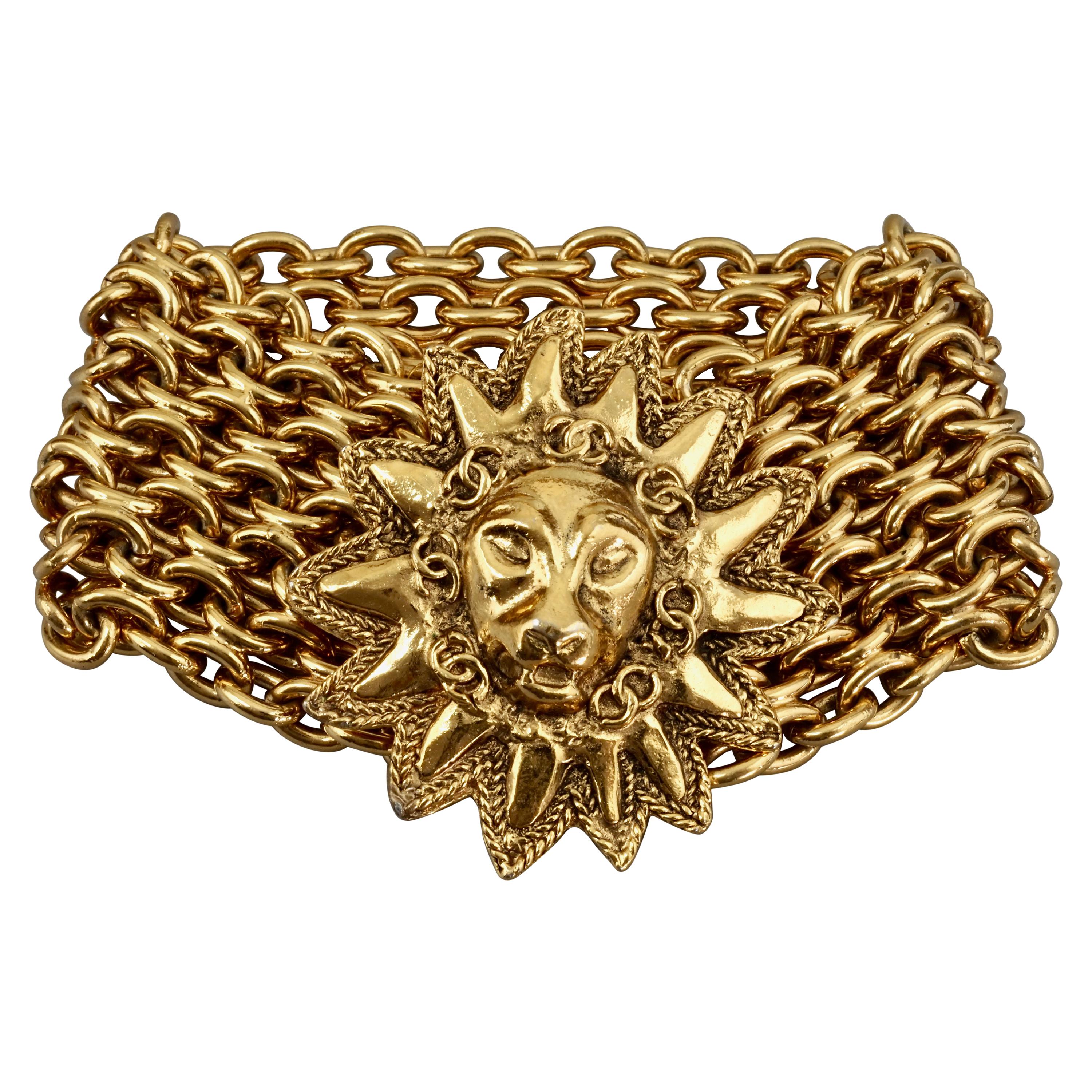 Vintage CHANEL Lion Head Sun Multi Chain Cuff Bracelet
