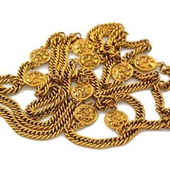 Vintage CHANEL Lion Logo Medallion Long Chain Necklace