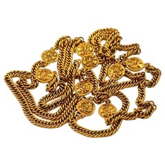 Vintage CHANEL Lion Logo Medallion Long Chain Necklace