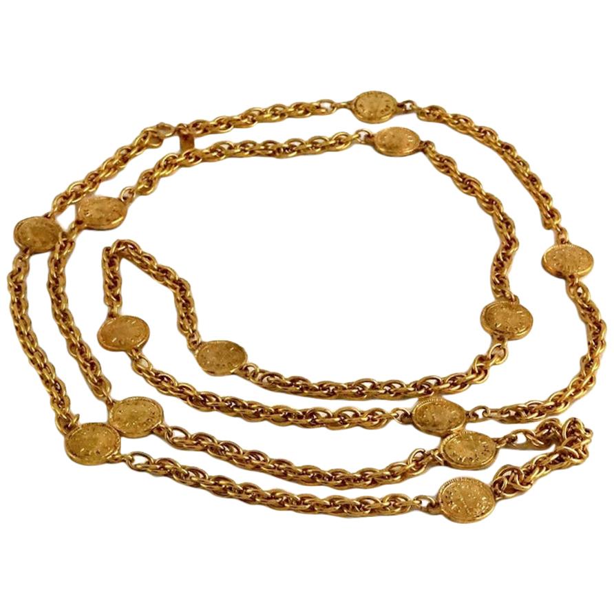 Vintage CHANEL Logo 31 Rue Cambon Medallion Long Chain Necklace at ...