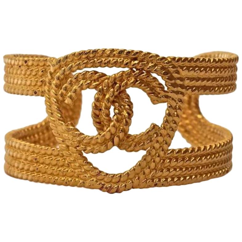 Vintage CHANEL Logo Braided Cuff Bracelet