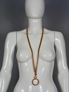 Vintage CHANEL Logo Braided Magnifying Glass Double Chain Necklace