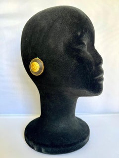 Vintage Chanel Logo CC Wood Gilt Metal Button Earrings