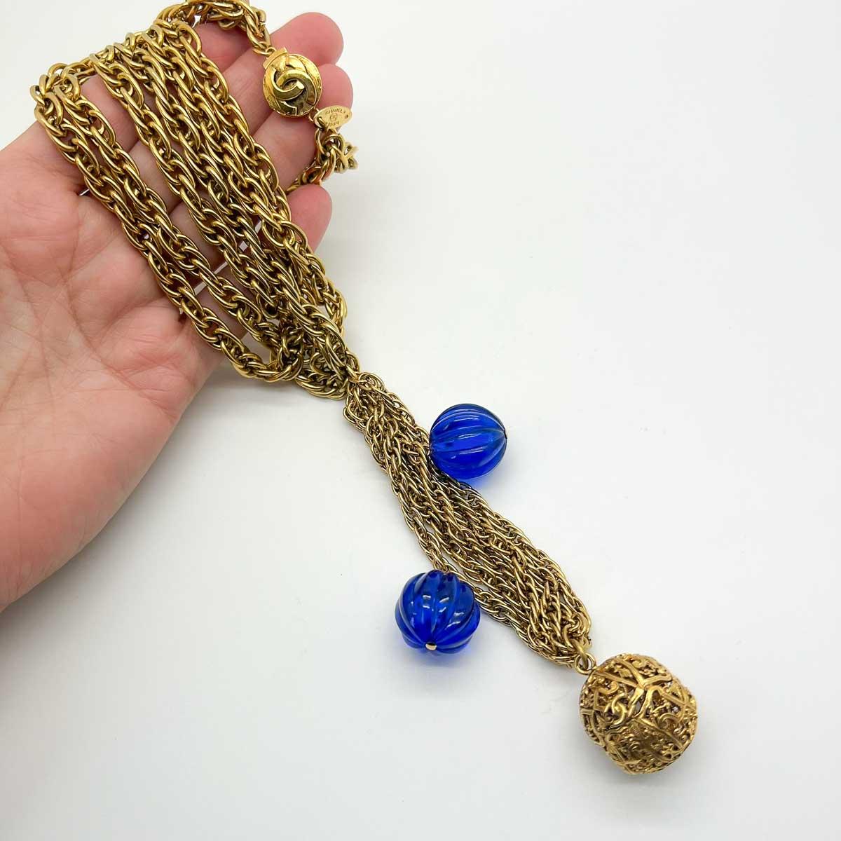 Women's or Men's Vintage Chanel Logo Chain Lariat Necklace 1984
