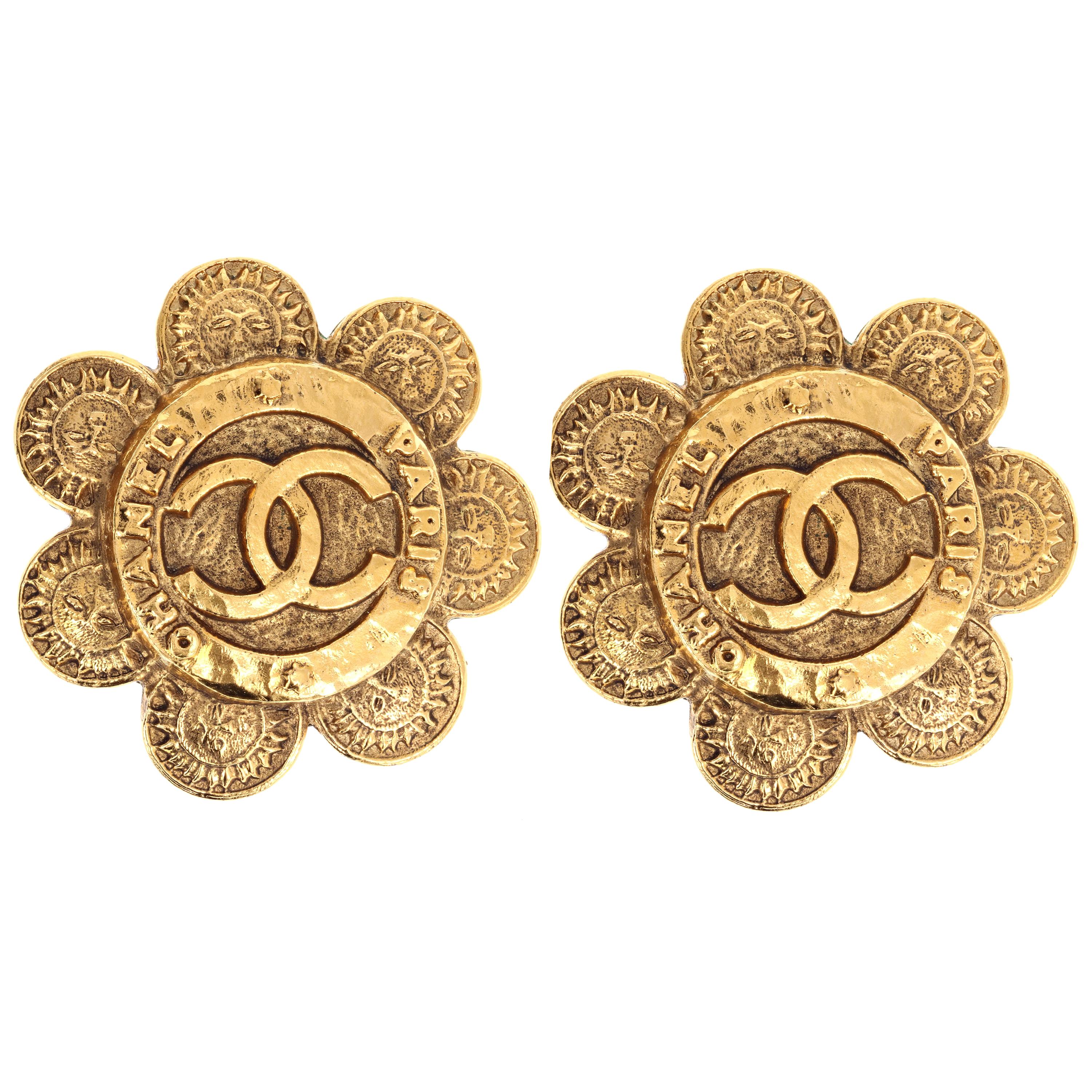 Vintage Chanel Logo Clip-On Statement Earrings